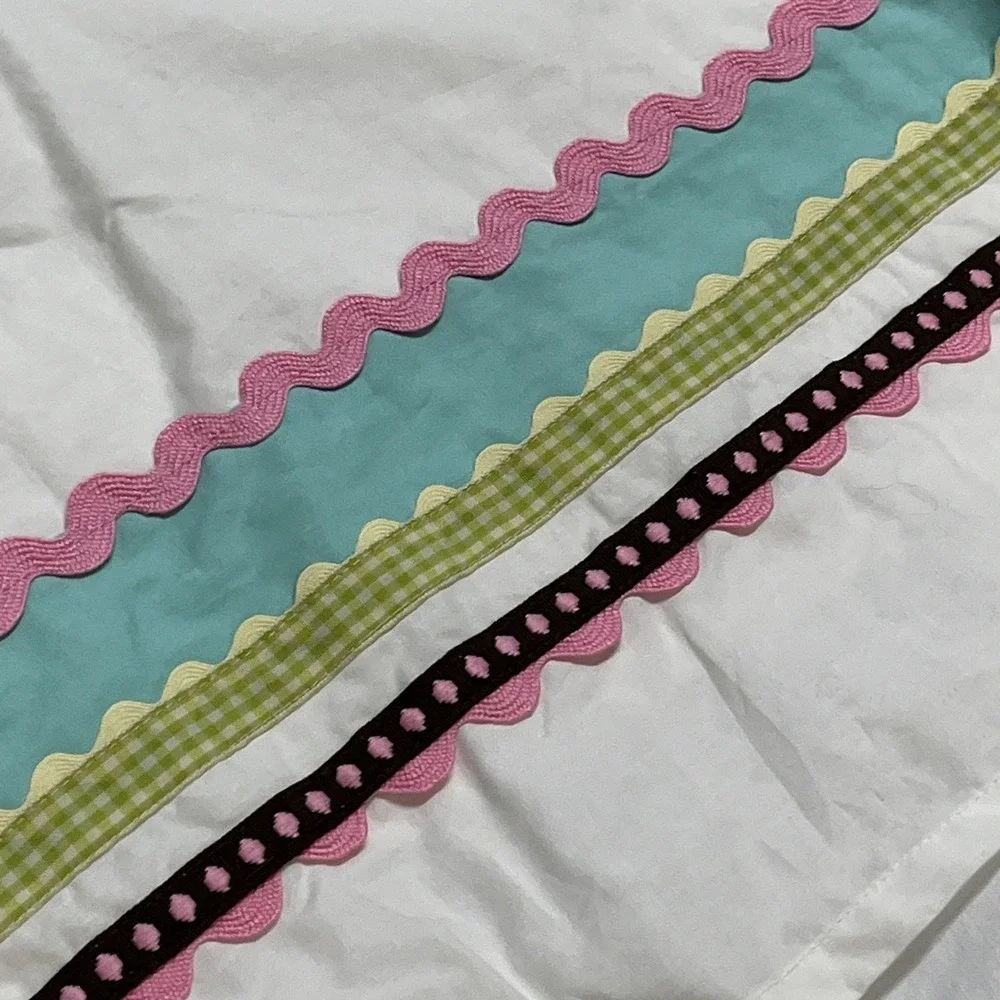 Pottery Barn Kids Coco Dot Crib Toddler Bed Skirt White Multicolor Pattern Trim